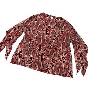 y2k Zoey Beth fairy Blouse Swirl Print Long Tie Sleeve Boho Chic 3X Plus size